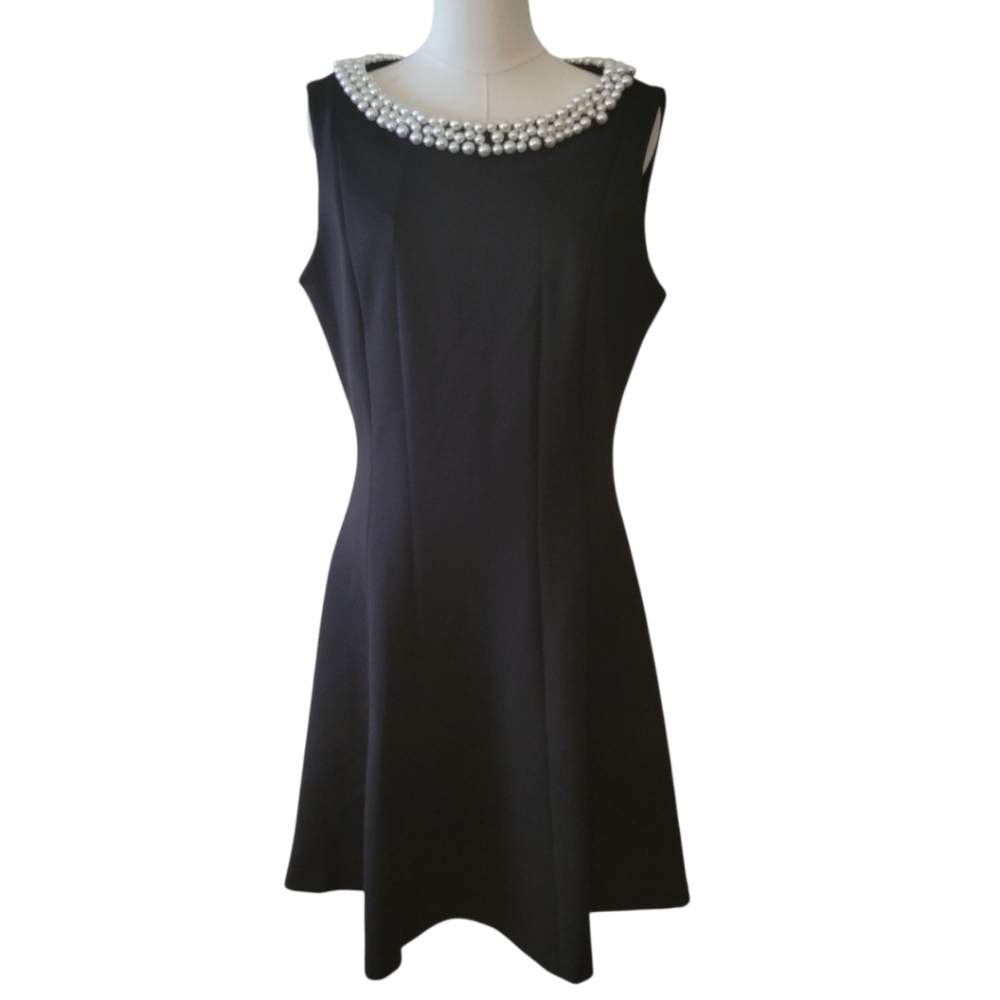 Karl‎ Lagerfeld Pearl Neckline Black Sleeveless Dress Size 12